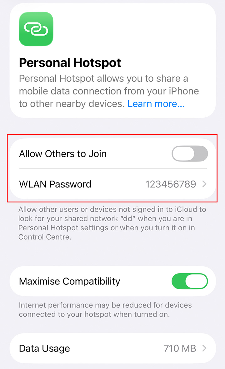 Turn on personal hotspot