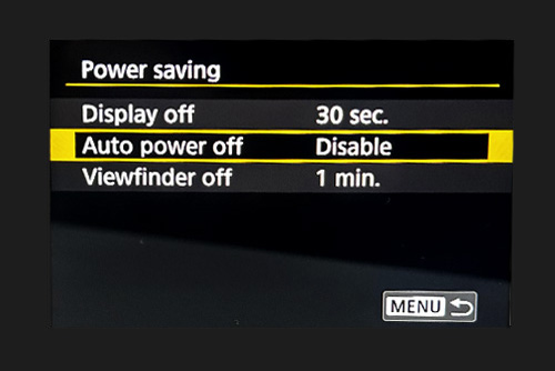 Camera Power Settings