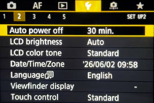 Camera Power/Auto Power Off Time Setting