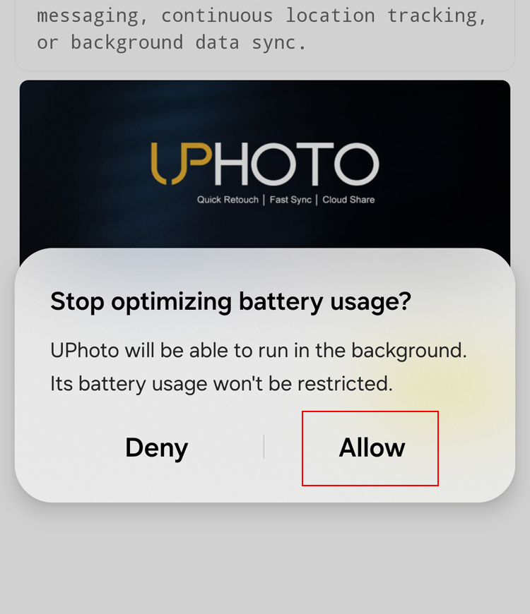 Ignore battery optimization